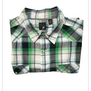 JF J.Ferrar Green and Blue Plaid Casual Pearl Snap short Sleeve